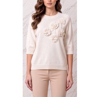 Sweter z aplikacją kwiatową 3D