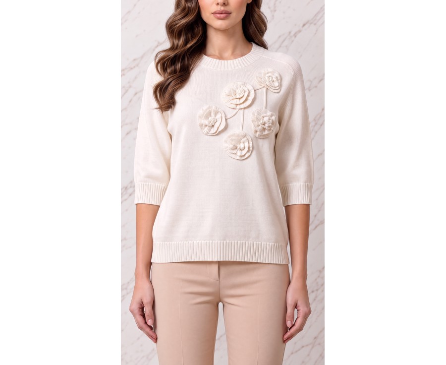 Sweter z aplikacją kwiatową 3D